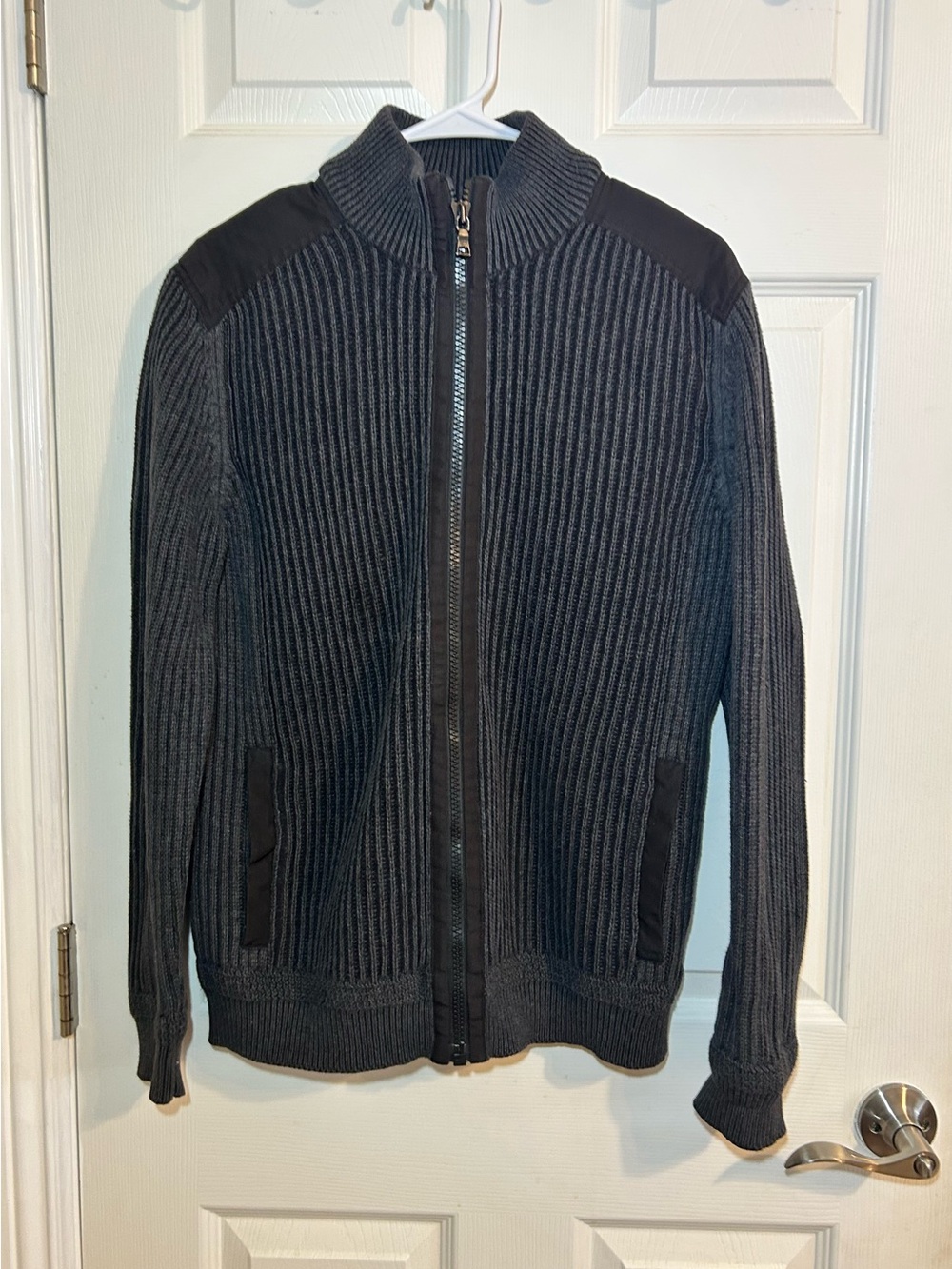 Men's Full-Zip Calvin Klein Ribbed Knit Sweater Jacket - Charcoal Gray Sz L